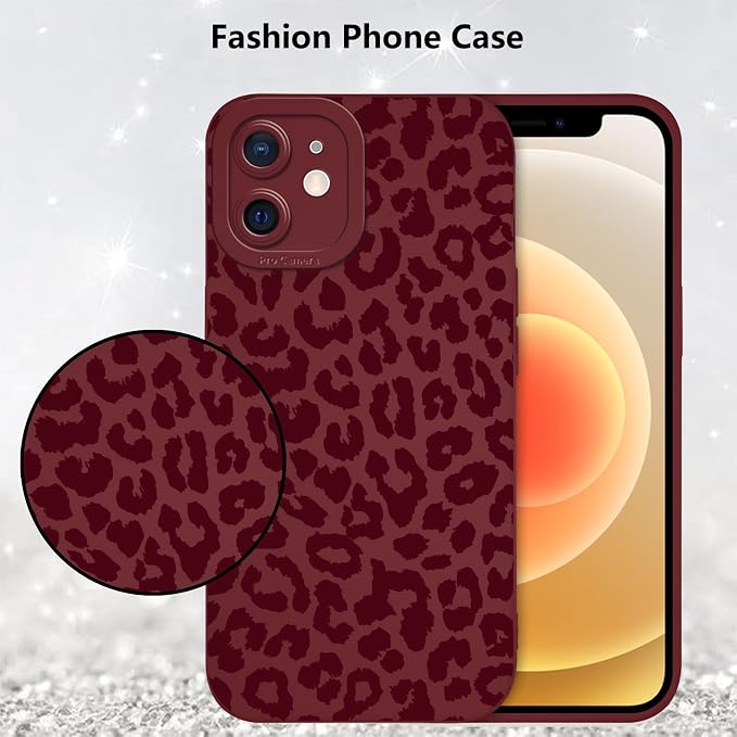 Cute Burgundy Cheetah Print Phone Case for iPhone 12 6.1" | Aesthetic Leopard Pattern Design Cover Full Camera Lens Protective Shockproof Soft Slim TPU Funda for Women Girls - Image 6