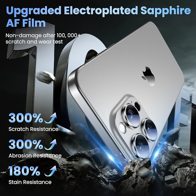 Uyiton for iPhone 16 Pro/iPhone 16 Pro Max Camera Lens Protector | Not Easy to Break, Strong Adsorption, Case-Friendly, Metal 9H Sapphire Glass Rear Camera Screen Cover, White Titanium - Image 6