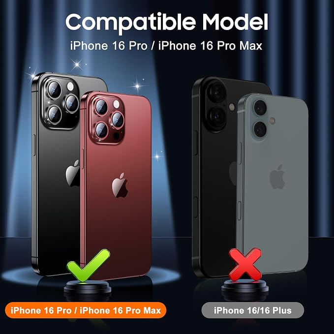 UniqueMe for iPhone 16 Pro/16 Pro Max Camera Lens Protector - Matte Black | 3 Pack-Drop Protection, Case Friendly, 9H Tempered Glass, Camera Cover Screen, Update New Version - Image 7