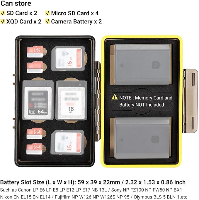 JJC Camera Battery Memory Card Case, SD Micro SD TF MSD XQD Card and Battery Holder Storage Organizer for Canon Nikon Sony Fujifilm Olympus,Water-Resistant & Shockproof - Image 2