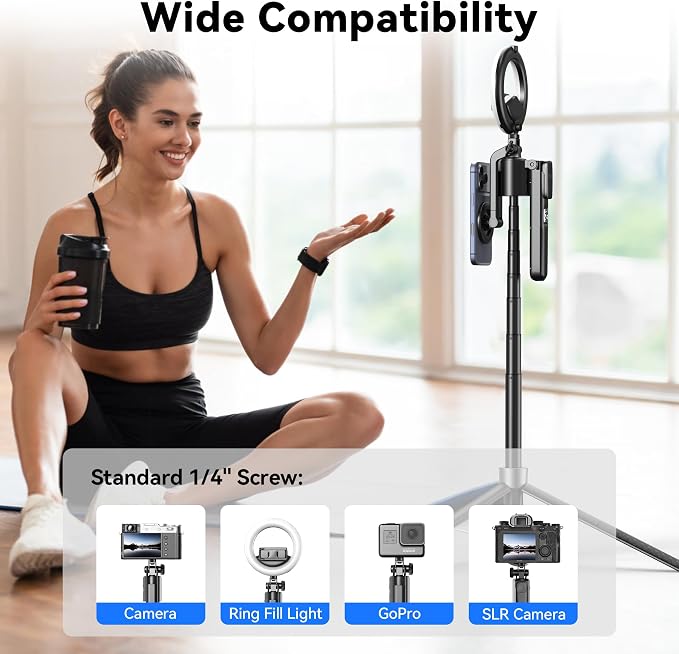 Magnetic Auto Face Tracking Tripod, 70.9” Magsafe Phone Tripod with 360°Rotation 5-Gesture Control, Wireless Remote, Magnetic Mount, Ideal for Vlogging, Live Streaming, Travel and Content Creation - Image 9