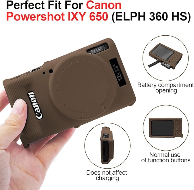 Easy Hood Camera Case for Canon ELPH 360/IXUS 285 HS/IXY 650 Camera,Brown | With Removable Lens Cover,Soft Silicone Protective Case,Anti-Scratch,Dustproof,Shockproof,Enhanced Grip,Camera Accessories - Image 5