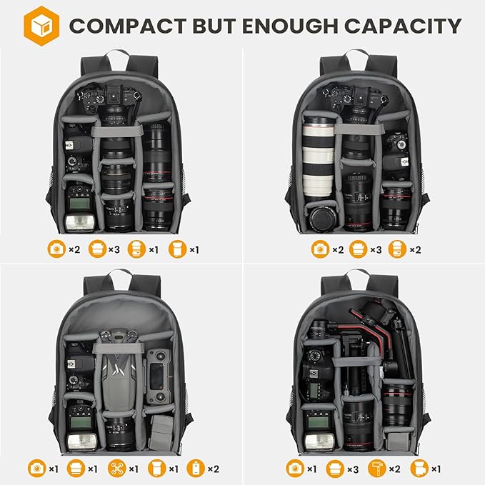TARION Camera Backpack for Photographers Medium Lightweight 15L Black TB-M | 14 Inch Laptop Compartment, Rain Cover, Bottom Tripod Holder, for DSLR Mirrorless Cameras, Everyday Shooting Bag - Image 2