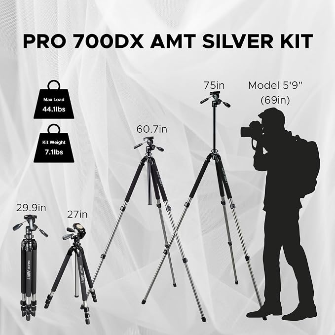 SLIK Pro 700 DX Tripod with 700DX 3-Way, Pan-and-Tilt Head - Titanium - Image 4