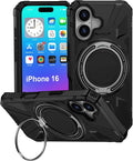 iPhone 16 Case, Magnetic Case with 360° Ring Holder,iPhone 16 Rotatable Swivel MagSafe Ring for iPhone 16 Cover Grip Stand Kickstand Military-Grade Protector Shockproof Case for iPhone 16, 6.1 inch by vifigenmakeyourlifeeasy