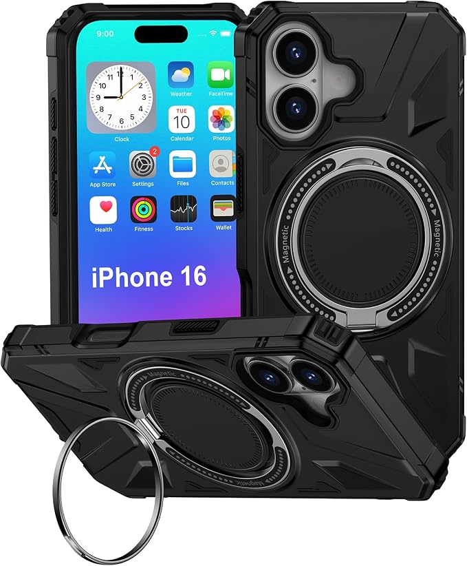 iPhone 16 Case, Magnetic Case with 360° Ring Holder,iPhone 16 Rotatable Swivel MagSafe Ring for iPhone 16 Cover Grip Stand Kickstand Military-Grade Protector Shockproof Case for iPhone 16, 6.1 inch by vifigenmakeyourlifeeasy