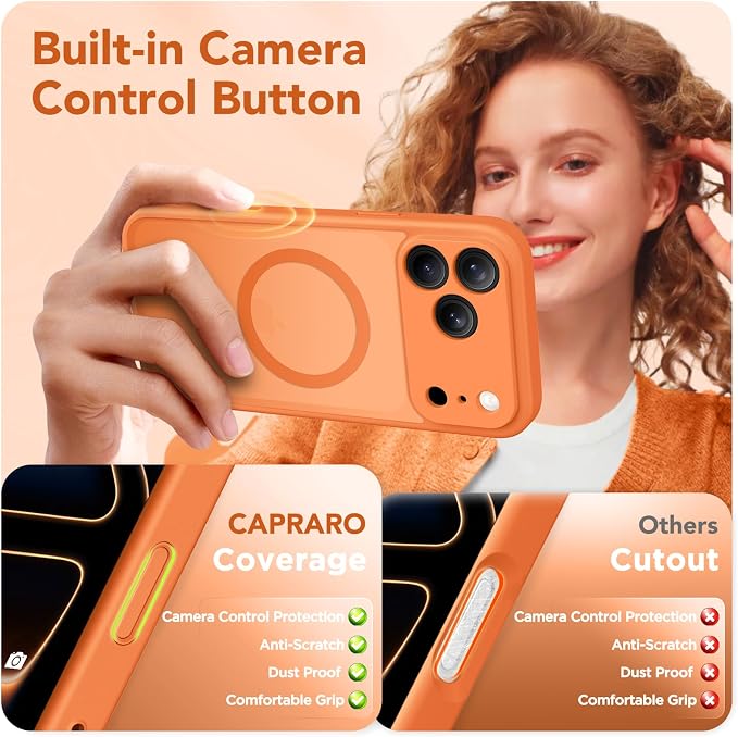 CAPRARO for iPhone 17 Pro Max Case, Compatible with MagSafe | Upgraded [Full Camera Protection] Protective Translucent Matte Women Girl Magnetic Phone Case Cover, Cosmic Orange - Image 5