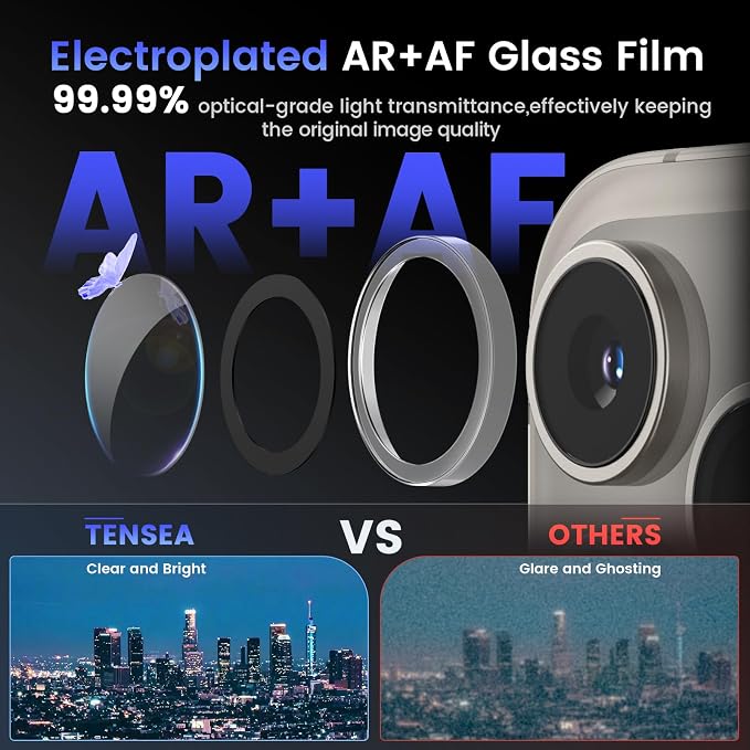 Tensea Camera Lens Protector Compatible for iPhone 17 Pro Max/17 Pro/15 Pro Max/15 Pro/16 Pro Max/16 Pro/14 Pro Max/14 Pro, Metal Tempered Glass Cover Camera Screen Protector Accessories,Case Friendly - Image 3