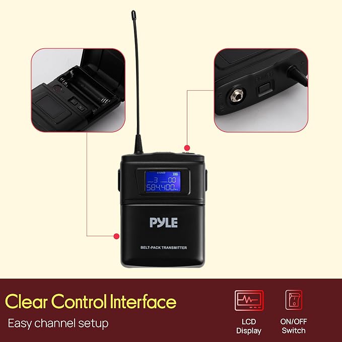 Pyle 4 Channel UHF Wireless Microphone System with 4 Lavalier & 4 Headset Mics, 300 Ft Range, Rack Mount Receiver for Conferences, Events & PA Systems - Image 6