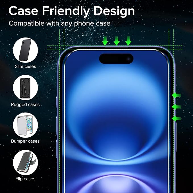 ivoler Screen Protector for iPhone 16/15 6.1" Tempered Glass 2-Pack | with [Easy Installation Frame], Anti-Scratch Case Friendly Clear HD Film for iPhone 16 6.1 inch - Image 5