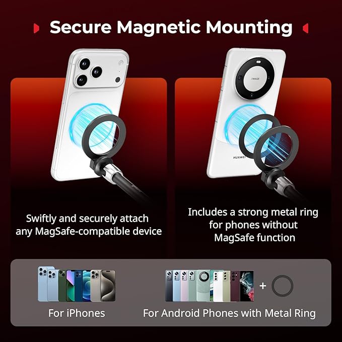 SmallRig Magic Arm Clamp, Phone Mount for Magsafe & Magnetic Adapter Ring | 11 Inches Camera Mount for iPhone, for Android, for Action Cameras/LCD Monitor/LED Lights - Image 2