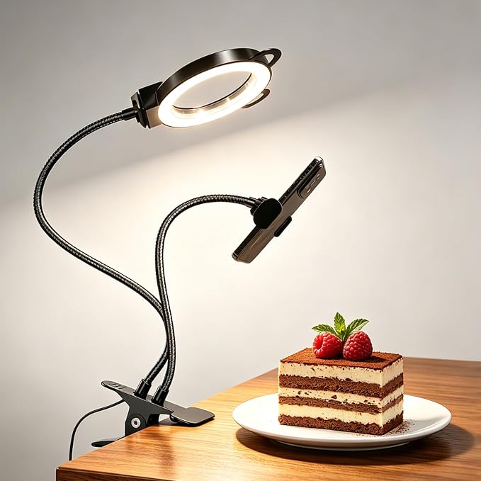 Desk Lamp, Ring Light for Laptop Desk Clip On, LED Reading Light with Clamp, Silicone Flexible Arm Book Light, Video Conference Lighting with Stand for Phone/Zoom Meeting/Video Call/Recording by Unknown