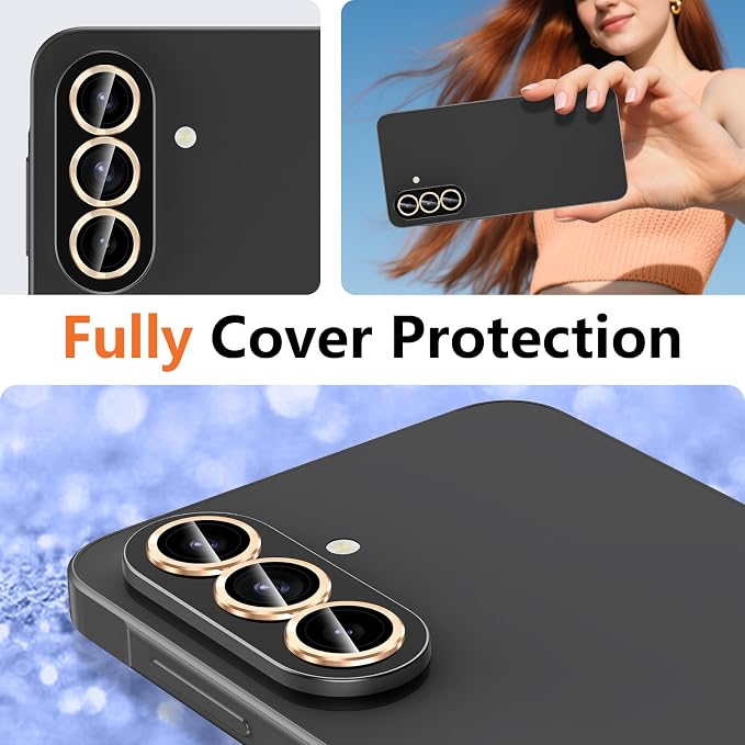 for Samsung Galaxy A37/A57 Camera Lens Protector, Individual Metal Ring Tempered Glass Lens Cover, [Strong Adsorption] Scratch Resistant Ultra-Thin HD Clear Lens Cover, 1 Set-Gold - Image 7