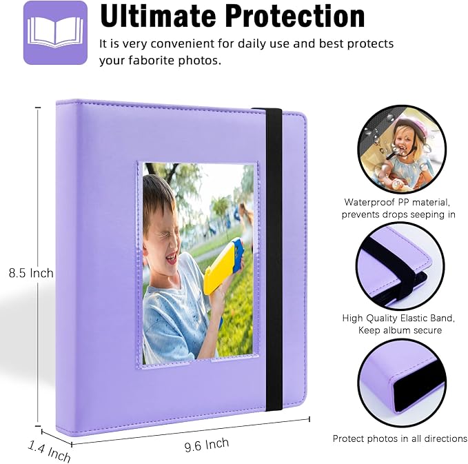 Aevdor 4x6 Photo Album, 136 Pockets, Leather Cover, Purple | Clear Side-Loading Pockets, Black Inner Pages, Elastic Closure Strap, Family, Wedding, Baby & Travel Photo Storage - Image 3