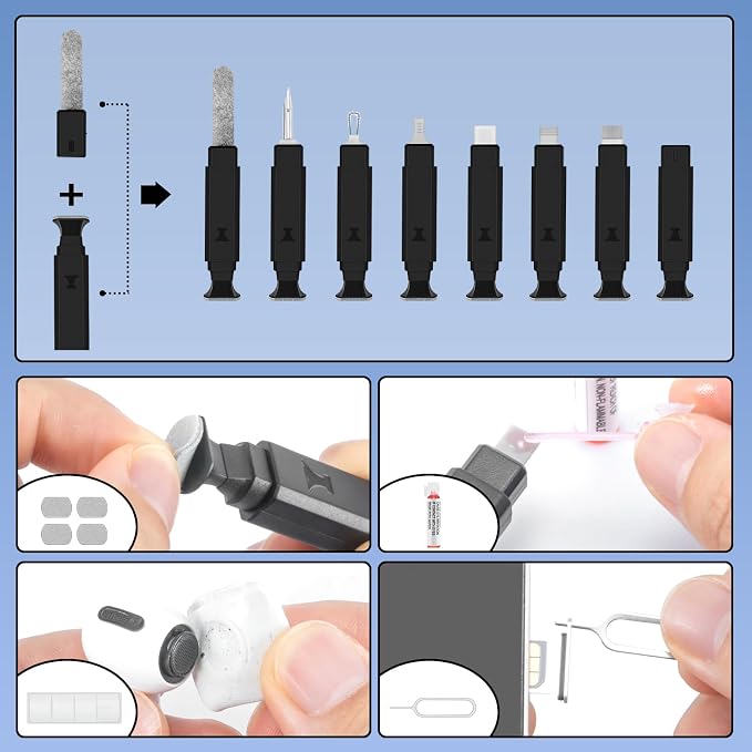 walrfid Cleaner Kit for AirPod, 12-in-1 Earbud Cleaning Kit | with 30ml Screen Cleaner and Camera Lens Cleaning Pen, Multi-Tool for Charging Case Tablet iPad Phone Charging Port - Image 6