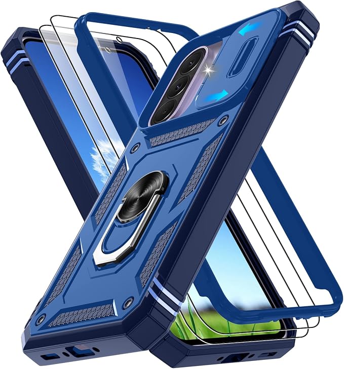 Gritup for Samsung Galaxy A37 5G Phone Case with Camera Cover | 2*Screen Protector | 360° Rotating Ring Kickstand, Military Grade Protective Cover para Samsung A 37, Blue by Gritup
