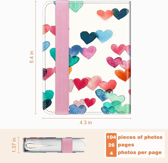 Fintie Mini Photos Album Book for 2x3 Inch Films - 104 Pockets Small Albums | For Fujifilm Instax Mini 13/12/11/99/40/Evo/Se/7+/Liplay Instant Camera, Photos Keepsakes, Kids Memory Book, Raining Hearts - Image 6