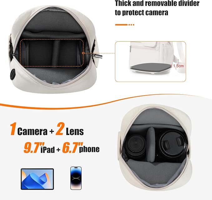 Cwatcun Camera Bag Crossbody Shoulder Messenger Camera Case, Lightweight DSLR/SLR/Mirrorless Photography Bag with Tripod Holder and Rain Cover for Canon, Nikon, Sony, Fuji Cameras, Lens Accessories | Fits 1body +2lenses +9.7" iPad +6.7"phone.18mm foam,... - Image 3