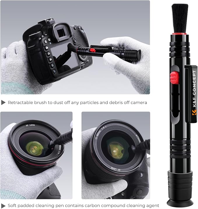 K&F CONCEPT Professional Lens Cleaning Pen X3,Carbon Head,Soft Brush | 3-in-1 Cleaning Effect,Deep Cleaning,Telescopic Button,for Canon Nikon,Camera Optical Lenses and Glasses Clean, MP04 - Image 2