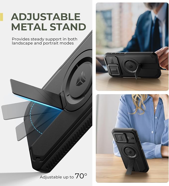 Dexnor for iPhone 15 Pro Max Case with Slide Camera Cover & Adjustable Kickstand, Compatible with MagSafe, Rugged Shockproof Bumper Cases Heavy-Duty Magnetic Protective Cover,6.7 inch,Black - Image 5