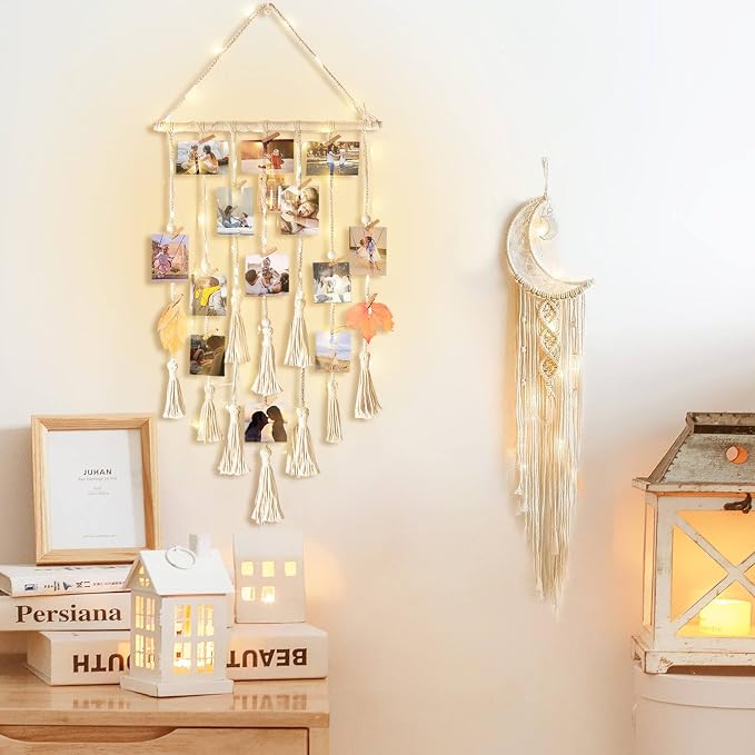 Homecor Gifts for Teenage Girls, Hanging Photo Display & Moon Dream Catchers, Christmas Teen Girls Gifts Ideas Ages 10 11 12 13 14 Years Old, Macrame Wall Decor Boho Bedroom Dorm Aesthetic Room Decor by HOMECOR