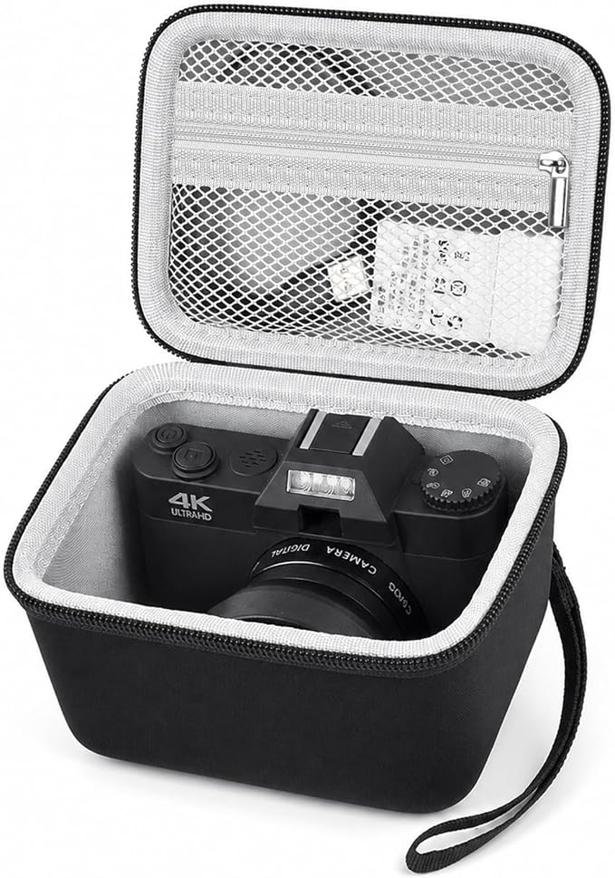 Comecase Vlogging Camera Case for Duluvulu/for VJIANGER 4K Digital Cameras | Mesh Pocket for Charging Cables and Batteries, Travel Storage for Vloggers, Parties and Camping (Black+Grey Inside)) by COMECASE