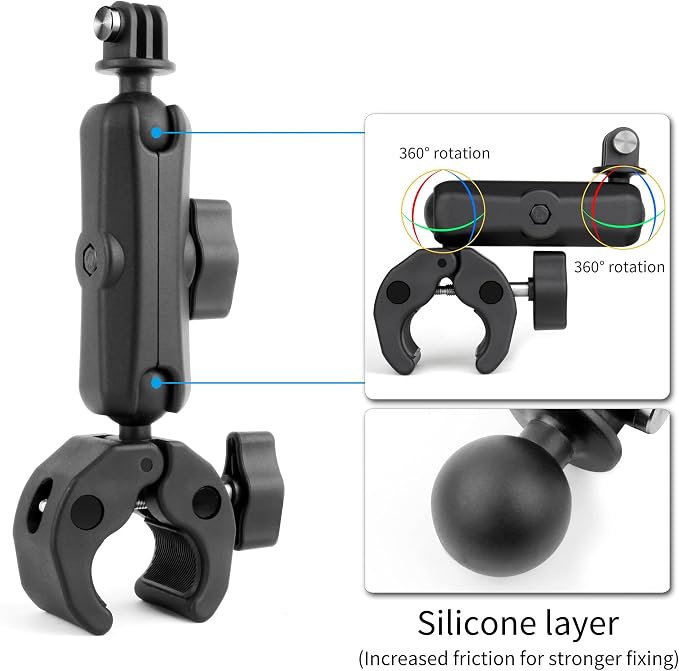 SOONSUN Super Clamp Mount with Dual 360° Ball Heads & Phone Holder, Heavy-Duty Camera Clamp Mount for GoPro Hero 13 12 11 10 9, Insta360, DJI Osmo, DSLR, Smartphones & Action Cameras - Image 3