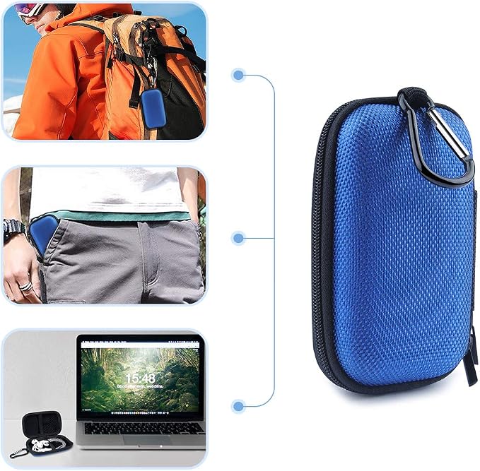 Electronic Organizer Case, Portable Clamshell Headphones Cover, Storage Bag | Storage Bag Pouch with Metal Carabiner Clip for USB Cable Charger Earphones Memory Cards U Disk Lens Filter Keys Coins, Blue - Image 7