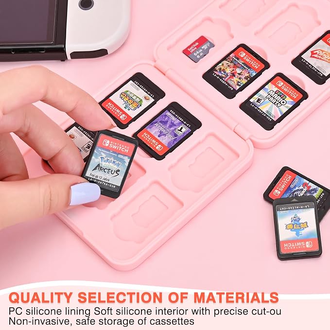 DLseego Game Card Case holder for Switch Lite/Switch/Switch OLED, Switch Game Cartridge Memory Card Portable Storage Box with 12 Game Card Slots and 12 Micro SD Card Slots-Brown Cat - Image 6