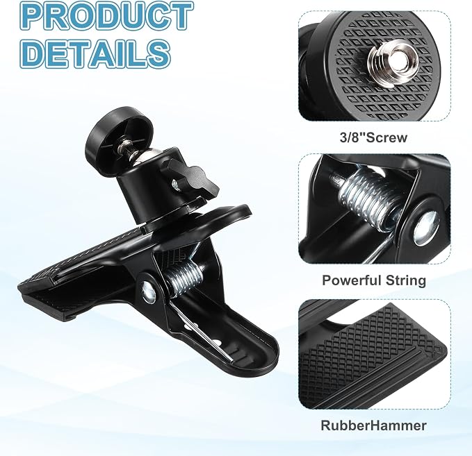 PATIKIL 2Pack Tripod Camera Clip Clamp, 3/8" Female Flash Holder Mount with 360 Swivel Ball Head for Smartphone DSLR Video Camera Studio Backdrop, Black - Image 3