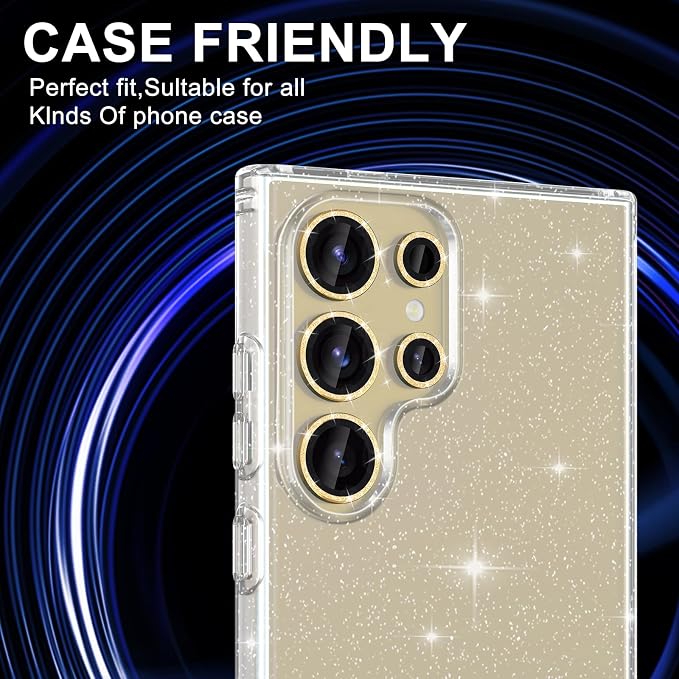 for Samsung Galaxy S24 Ultra Camera Lens Protector, Individual Metal Ring Tempered Glass Lens Cover, [Strong Adsorption] Scratch Resistant Ultra-Thin HD Clear Lens Cover, 2 Set-Gold Sparkly - Image 5