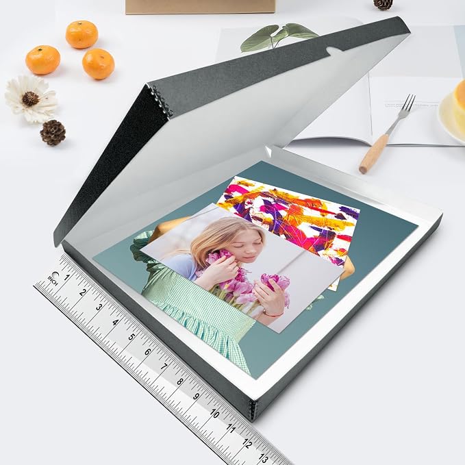 Lineco Clamshell Archival Storage Box, 11.5x14.5x1.75 Inch, Gray | Acid-Free with Metal Edge Boxboard, Organize and Store Photos Documents Cards Negatives Magazine Prints Family Records DIY - Image 3