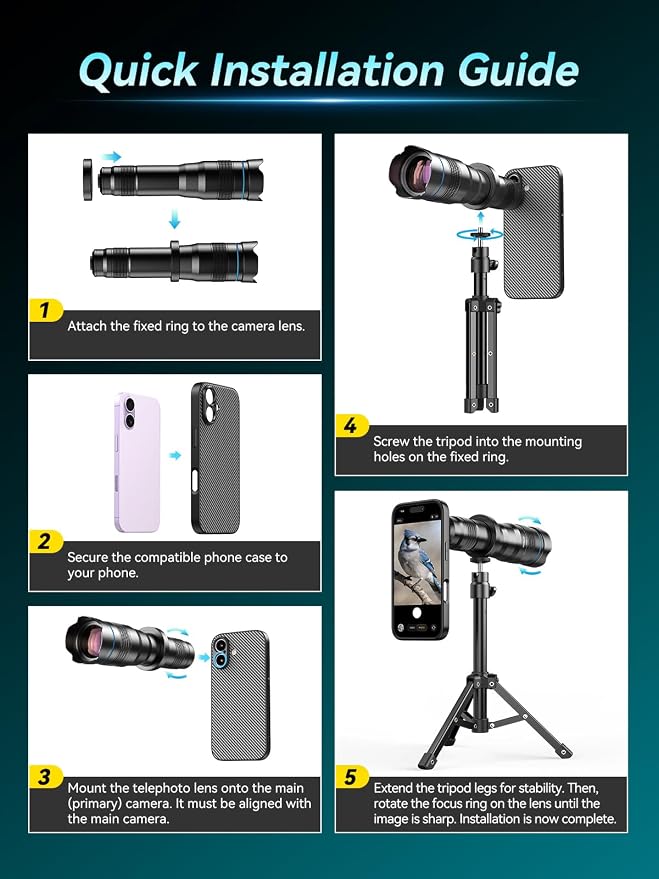APEXEL 36x Telephoto Lens Compatible with iPhone 17 | Photography for Travel, Birdwatching, Exploration | Kit with Sturdy Metal Tripod and Threaded Phone Case - Image 5