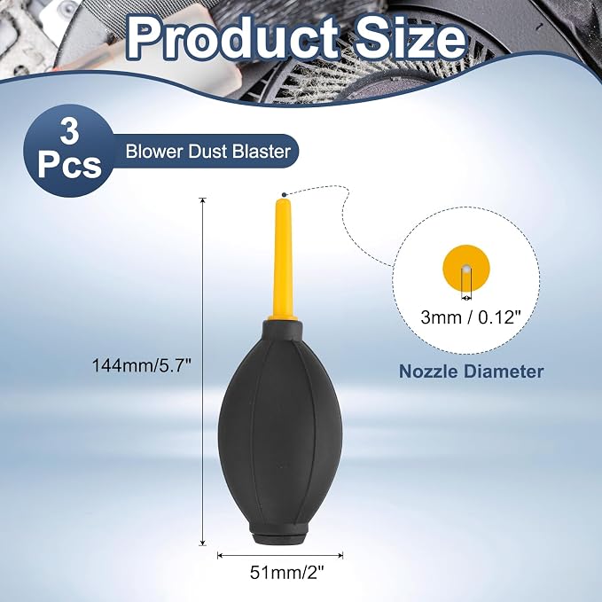 PATIKIL Soft Tip Air Blower Dust Blaster, 3 Pcs Rubber Bulb Air Pump Dust Blower Cleaner Cameras Lens Cleaning Tool with Long Nozzle for Camera Lens Computer Keyboard, Black/Yellow - Image 2