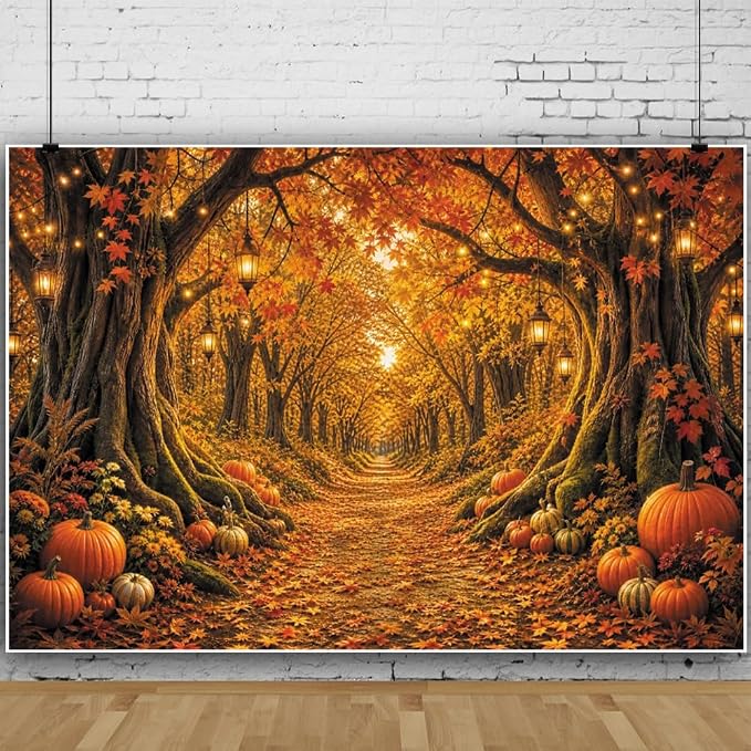 Fall Forest Photo Backdrop 8x6ft Autumn Garden Backdrop for Photography Fall Pumpkin Maple Wonderland Floral Background for Photoshoot Thanksgiving Birthday Photo Booth Props Vinyl by Leowefowa