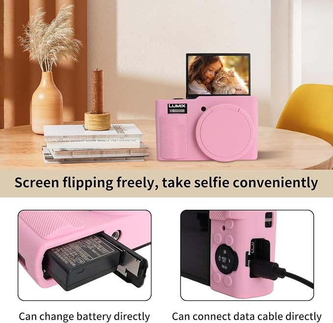 MUZIRI KINOKOO Silicone Case Compatible for Panasonic Lumix DC-ZS99 Digital Camera - Soft Rubber DC-ZS99 Protective Cover with Removable Lens Cover - Anti-Slip & Anti-Scratch-Pink - Image 5