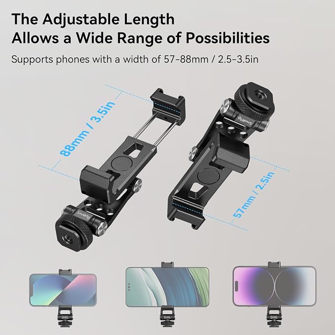 SMALLRIG Universal Metal Phone Support with Cold Shoe Mount, Smartphone Holder Adapter Support Free Adjustment Joints, Phone Tripod Mount for iPhone 17 16 15 14, for Samsung Galaxy etc. - 4382 - Image 2