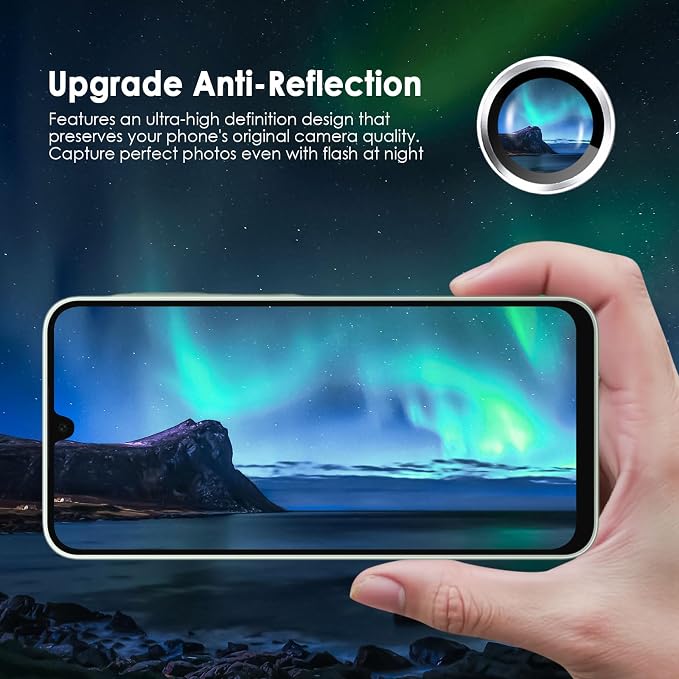 Camera Lens Protector for Samsung Galaxy A16, Silver | AR+AF, 9H Tempered Glass, Individual Metal Ring, Anti Glare, Fall Protection, Camera Screen Cover - Image 5