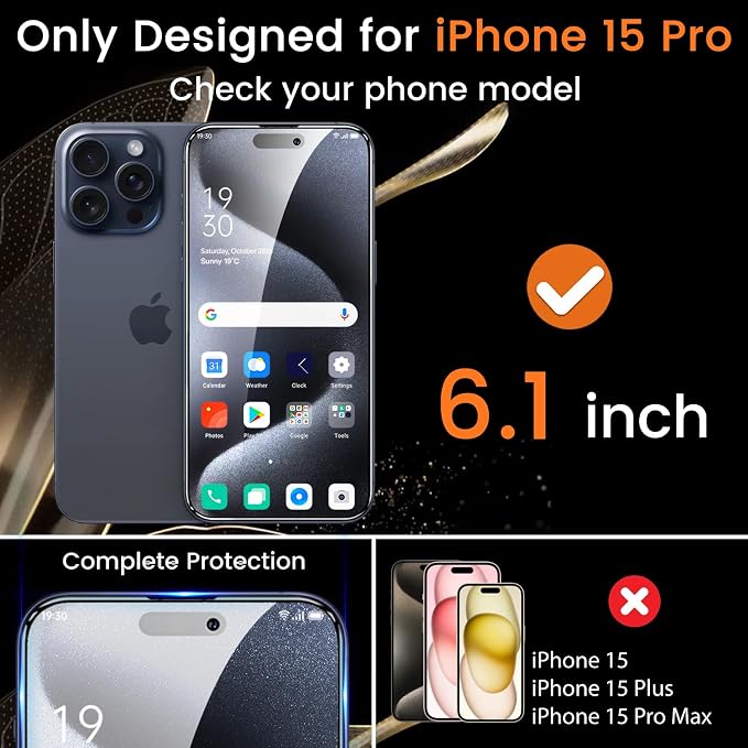 Lesakit 4+4 Pack Privacy Screen Protector for iPhone 15 Pro 6.1-Inch with 4 Pack Camera Lens Protector, Anti Spy Tempered Glass Film 9H Hardness Case Friendly - Image 2