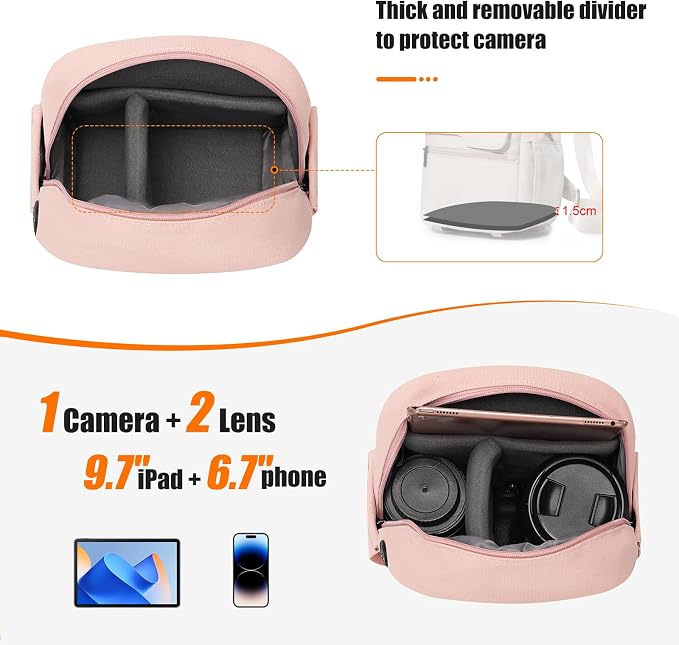Cwatcun Large Canvas Sling Bag, Crossbody Chest Bag with Tripod Holder | Fits 1body +2lenses +9.7" iPad +6.7"phone.Waterresistant canvas with rain cover, tripod holder, adj strap 29.5-51.2". - Image 2