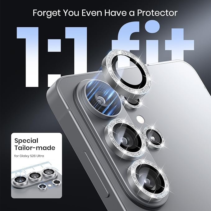 Hoerrye for Samsung Galaxy S26 Ultra Camera Lens Protector - [Top 9H+ Tempered Glass - 12FT Military Grade] Case Friendly Invisible Fit Camera Screen Protector Cover Accessories,Bling Silver | Top 9H+ Tempered Glass, 12FT Military Grade, Case Friendly,... - Image 4