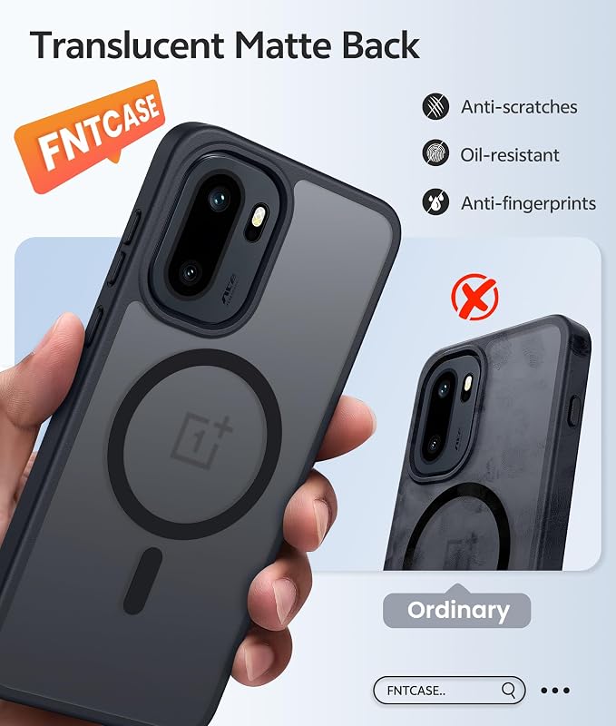 FNTCASE for OnePlus 15R Case, Fit for Magsafe, Screen Protector, Black | Translucent Matte Magnetic Back, 14FT Military Grade Drop Protection, Shockproof Protective Phone Cover - Image 6