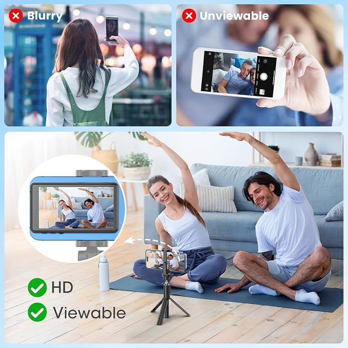 Vlog Selfie Monitor Screen iPhone, Screen Mirroring with Remote Control | 4K 60fps Recording, Magnetic Fixation, 180° Rotation, 3 Levels of Brightness, Compatible with iPhone & Android - Image 6