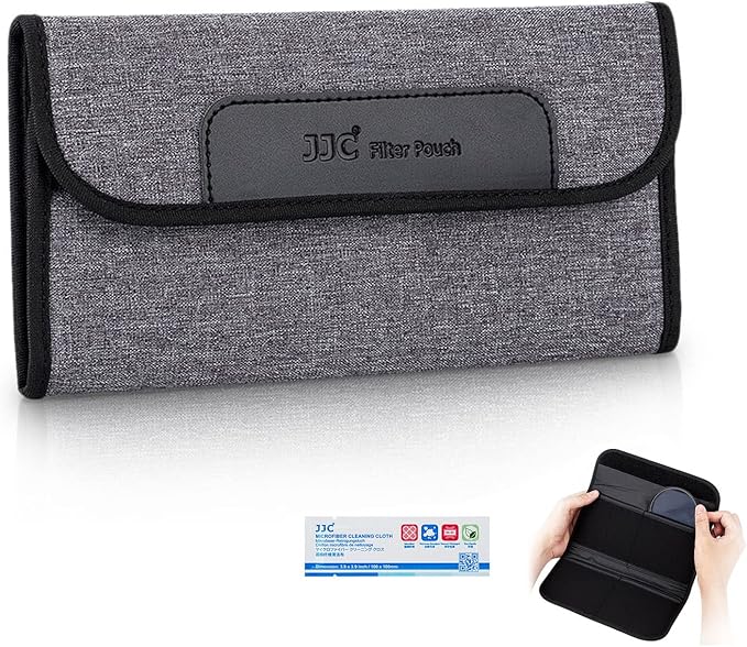JJC 4 Pockets Lens Filter Case for Filter Up to 82mm (37mm 40.5mm 43mm 46mm 49mm 52mm 55mm 58mm 62mm 67mm 72mm 77mm),Foldout Filter Pouch with Microfiber Cleaning Cloth,Photography Filter Holder Bag | Photography Lens Filter Holder Bag for 37mm 4.5mm 4... by JJC
