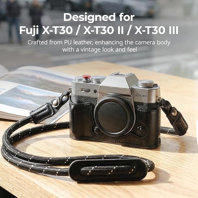 SMALLRIG Leather Case with Shoulder Strap for FUJIFILM X-T30 III/X-T30 II | Retro Style Camera Half Case with Aluminum Frame & Shutter Button Cap (Black) - Image 3