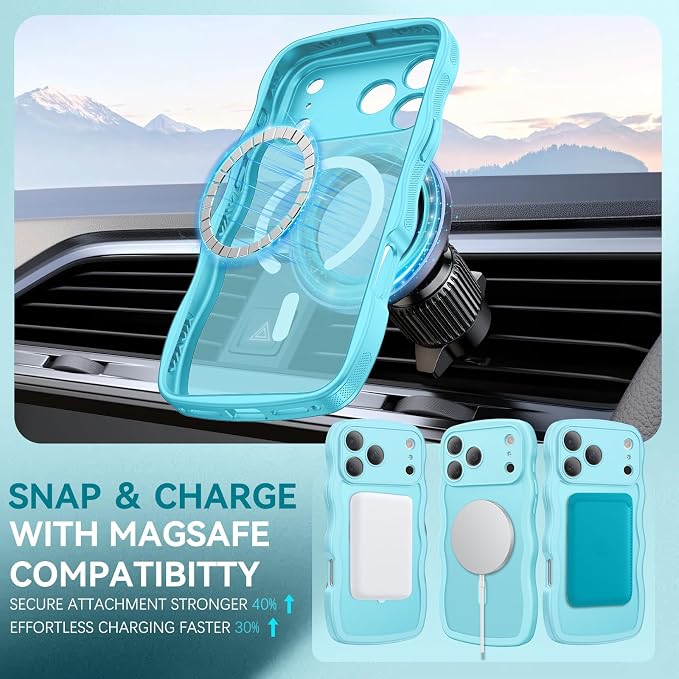 BENTOBEN Magnetic for iPhone 17 Pro Case, Cute Wavy Full Camera Protection [Compatible with MagSafe] Matte Anti-Slip Bumper Women Girls Boys Protective Cover for 17 Pro 6.3", Sky Blue - Image 6