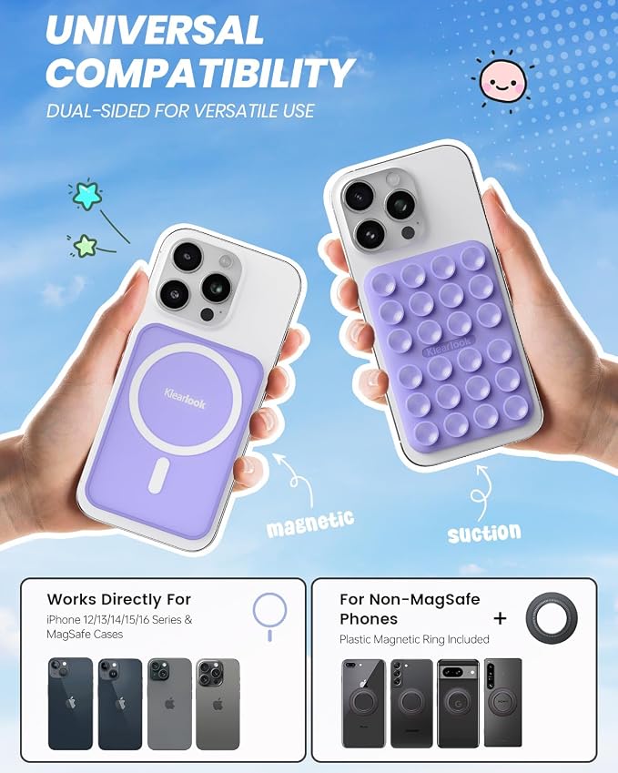 Klearlook Magnetic Suction Phone Mount for MagSafe Case, Lavender | Removable Sticky Phone Grip Holder for Hands-Free Makeup / Selfie / Vlog for TikTok & Instagram Influencer / Creator - Image 2