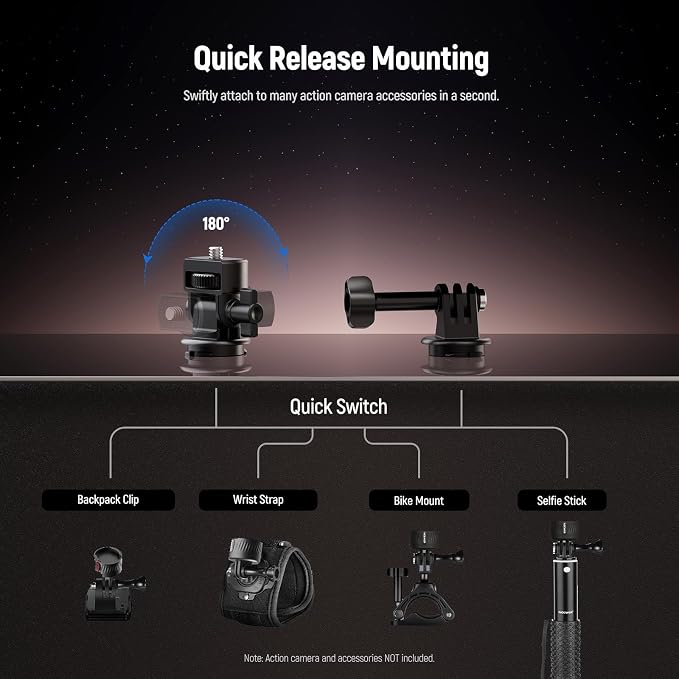 NEEWER Magnetic Action Camera Mount Kit, GP-24 | Compatible with GoPro Hero 13 12 11 Max DJI Osmo Action Insta360, ABS, Magnetic, Quick Release Mount, for POV Shots - Image 5