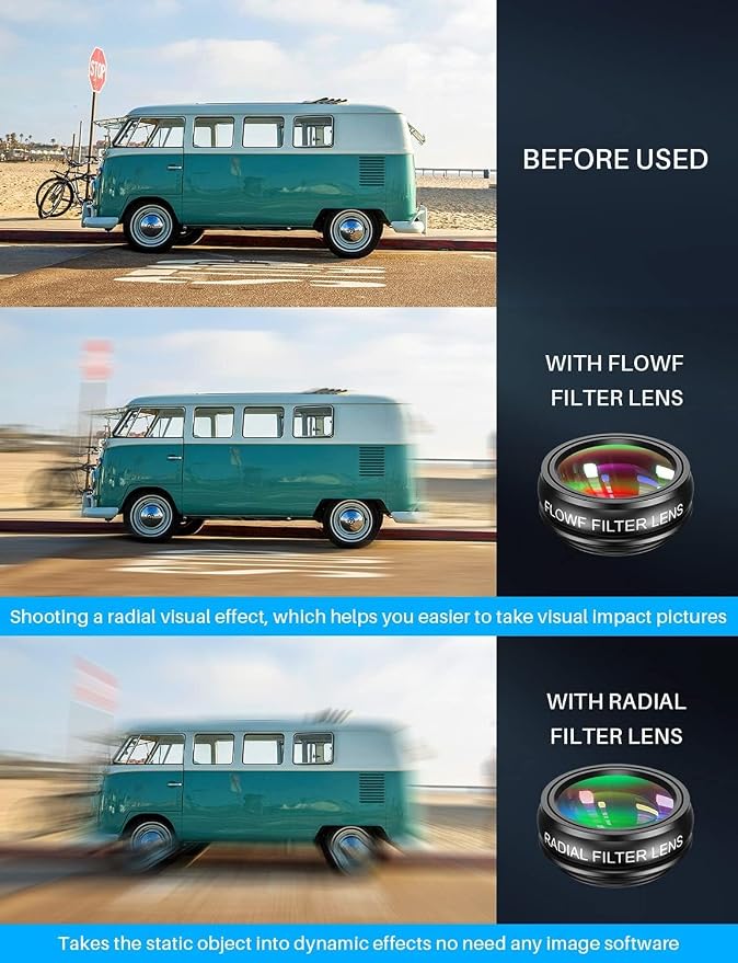 MIAO LAB 10 in 1 Phone Camera Lens Kit - Wide Angle Lens & Macro Lens+Fisheye Lens+2X Telephoto Lens+CPL/Flow/Radial/Star+Kaleidoscope 3/6 Lens for iPhone Samsung Sony and Most of Smartphone - Image 4
