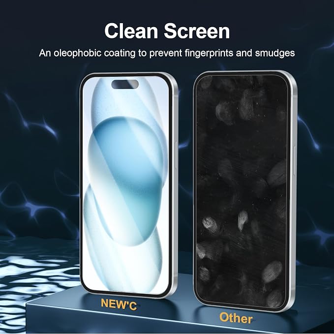 NEW'C 3x for iPhone 15 Screen Protector (6.1 inches)+ 3x Camera Lens Protector, Sensor Protection, Case Friendly Tempered Glass Film + Dust Plug- Easy installation tool include - Image 5